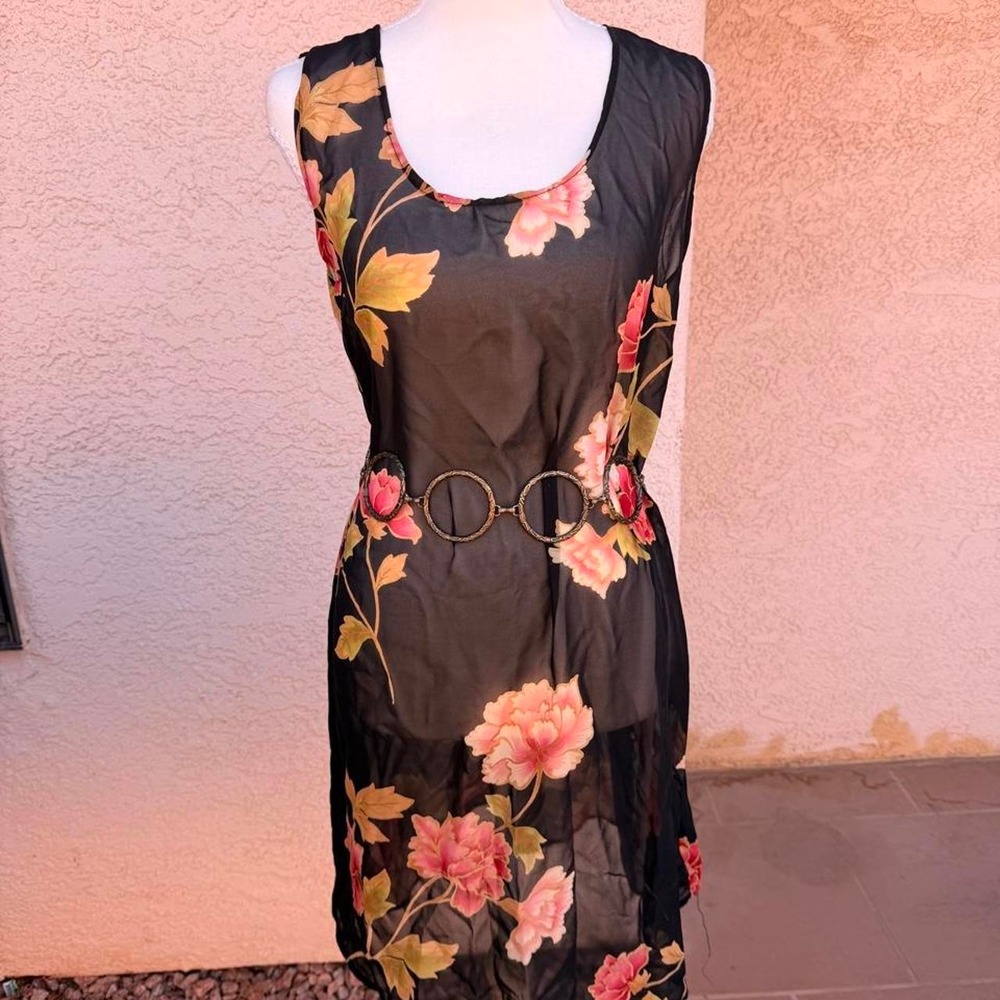 Vintage Black floral sheer midi dress